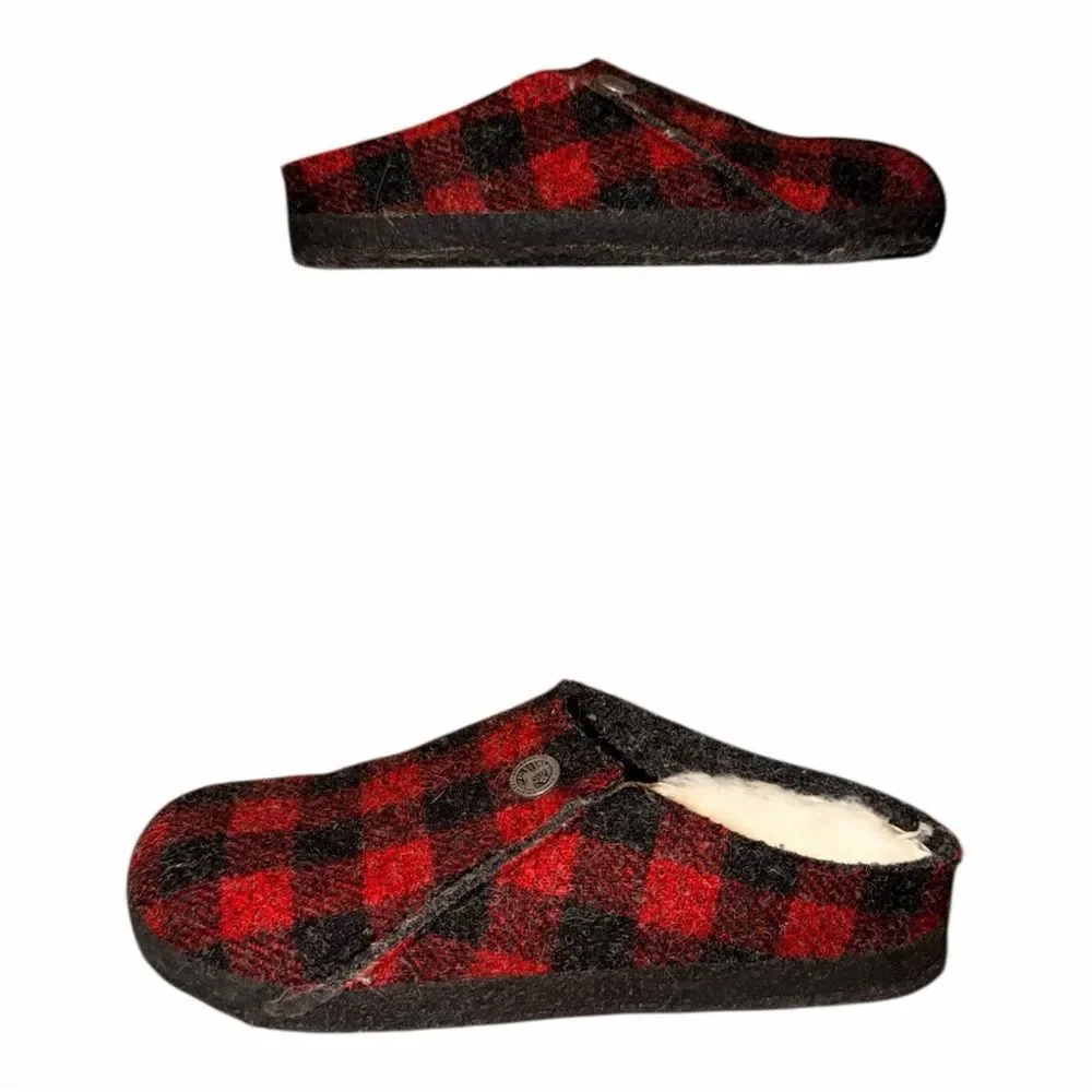Birkenstock Kids Zermatt Shearling Wool Plaid Tartan Red Clogs Slippers EU 33